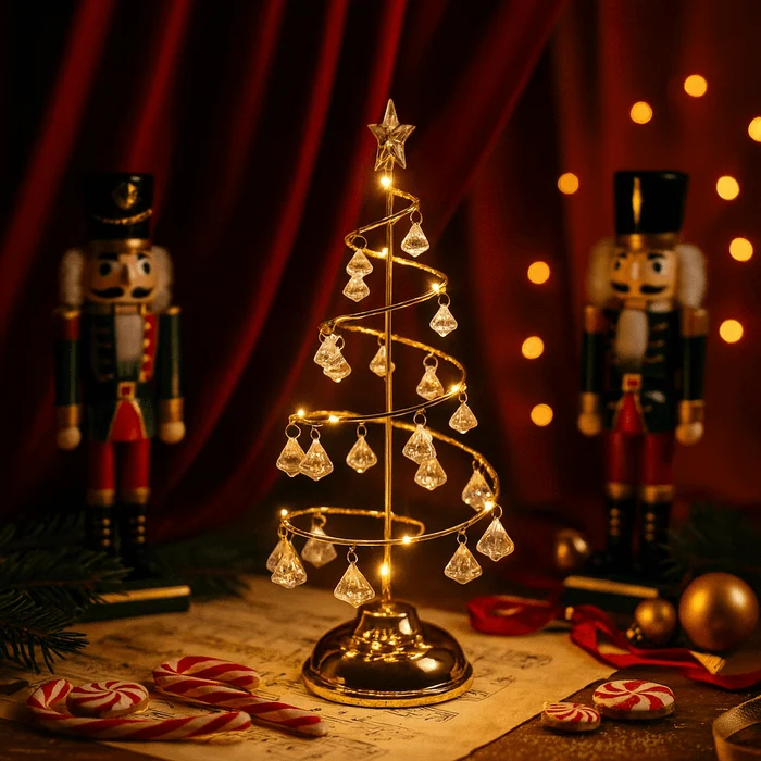Kerstboomlamp spiraal – tafellamp met kristalachtige hangers en warm licht