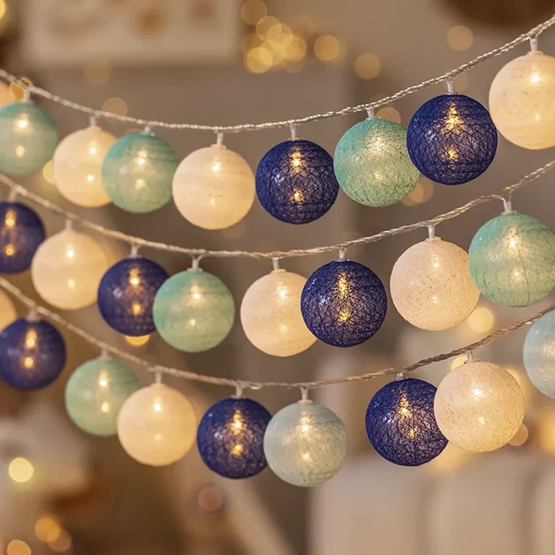 Snoerverlichting met katoenen bolletjes – tien kleursets, vijf lengtes