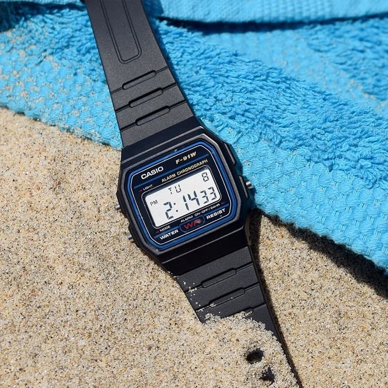 Orologio Casio F91W Retro impermeabile - Elegante, semplice, piccolo, quadrato, con display LCD, elettronico