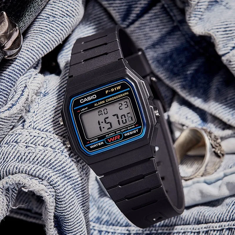 Orologio Casio F91W Retro impermeabile - Elegante, semplice, piccolo, quadrato, con display LCD, elettronico