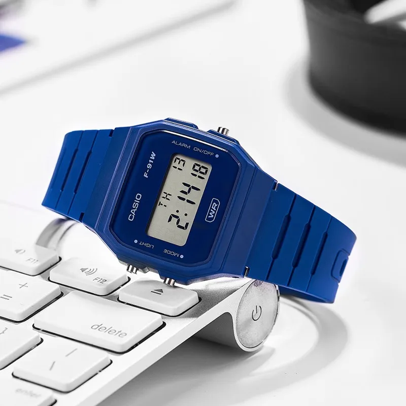 Orologio Casio F91W Retro impermeabile - Elegante, semplice, piccolo, quadrato, con display LCD, elettronico