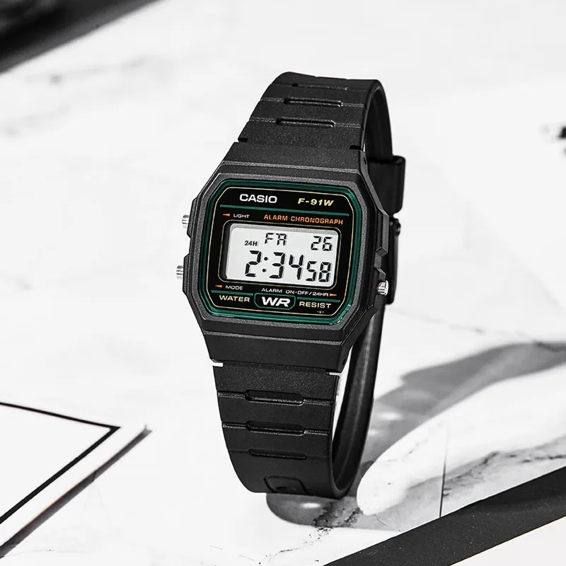 Orologio Casio F91W Retro impermeabile - Elegante, semplice, piccolo, quadrato, con display LCD, elettronico