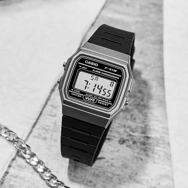 Orologio Casio F91W Retro impermeabile - Elegante, semplice, piccolo, quadrato, con display LCD, elettronico