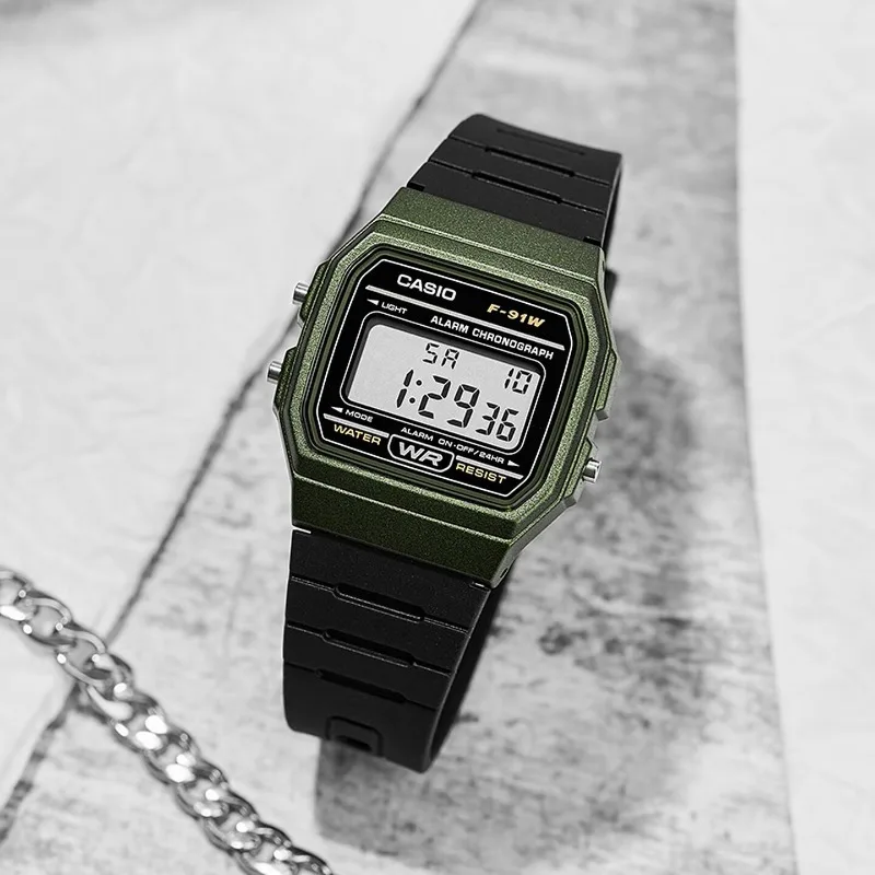 Orologio Casio F91W Retro impermeabile - Elegante, semplice, piccolo, quadrato, con display LCD, elettronico