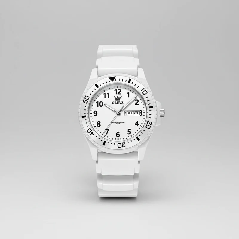 Orologio OLEVS 2703 con movimento al quarzo, doppio calendario, cinturino in silicone e impermeabile fino a 30 metri, ideale per studenti.