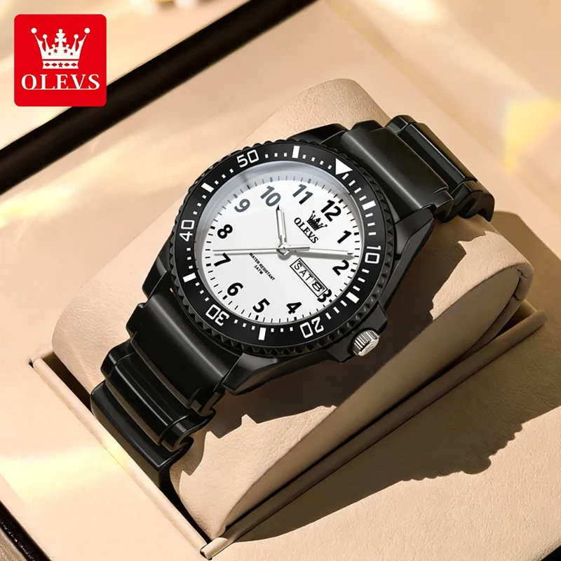 Orologio OLEVS 2703 con movimento al quarzo, doppio calendario, cinturino in silicone e impermeabile fino a 30 metri, ideale per studenti.
