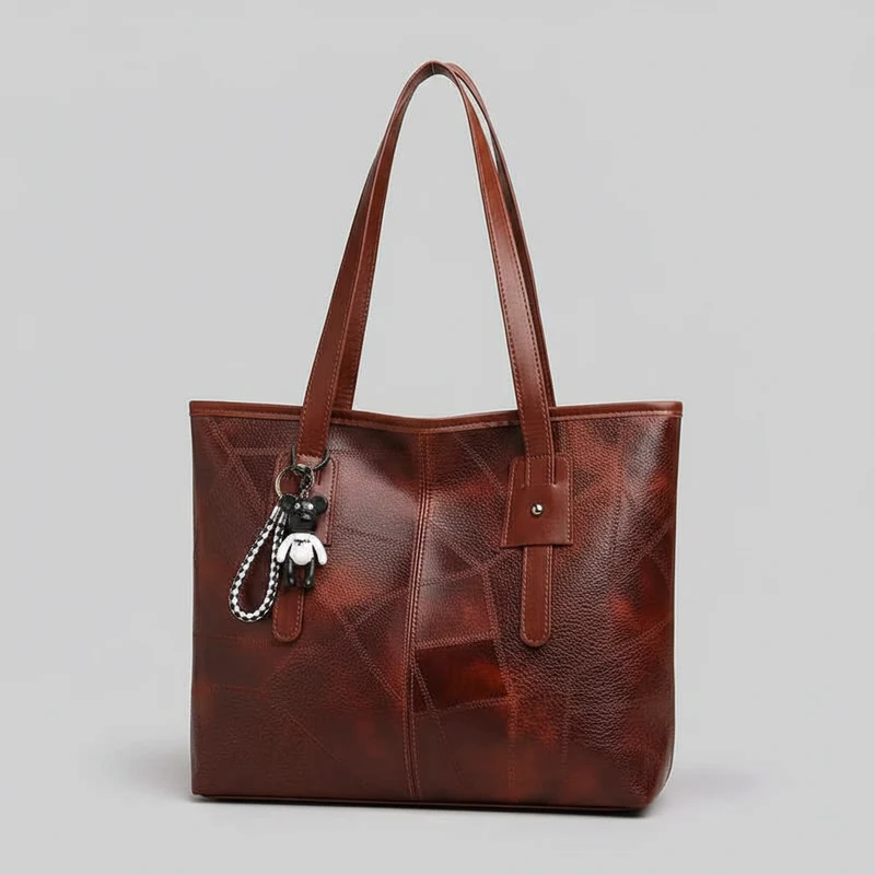 Borsa tote alla moda e capiente per donna - Borsa a tracolla singola con cerniera e chiusura orizzontale quadrata