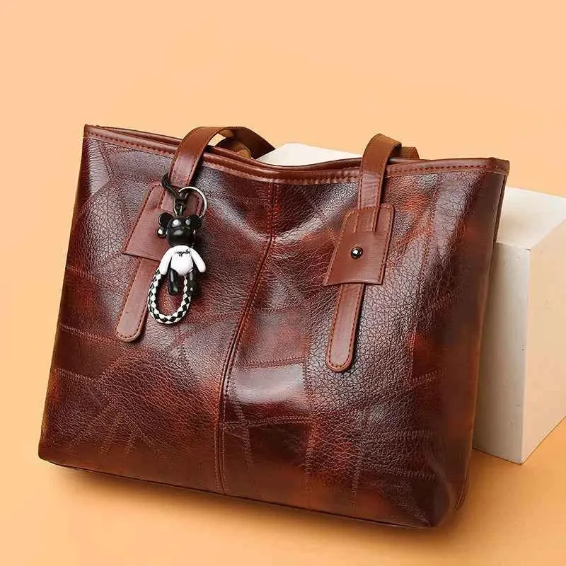 Borsa tote alla moda e capiente per donna - Borsa a tracolla singola con cerniera e chiusura orizzontale quadrata