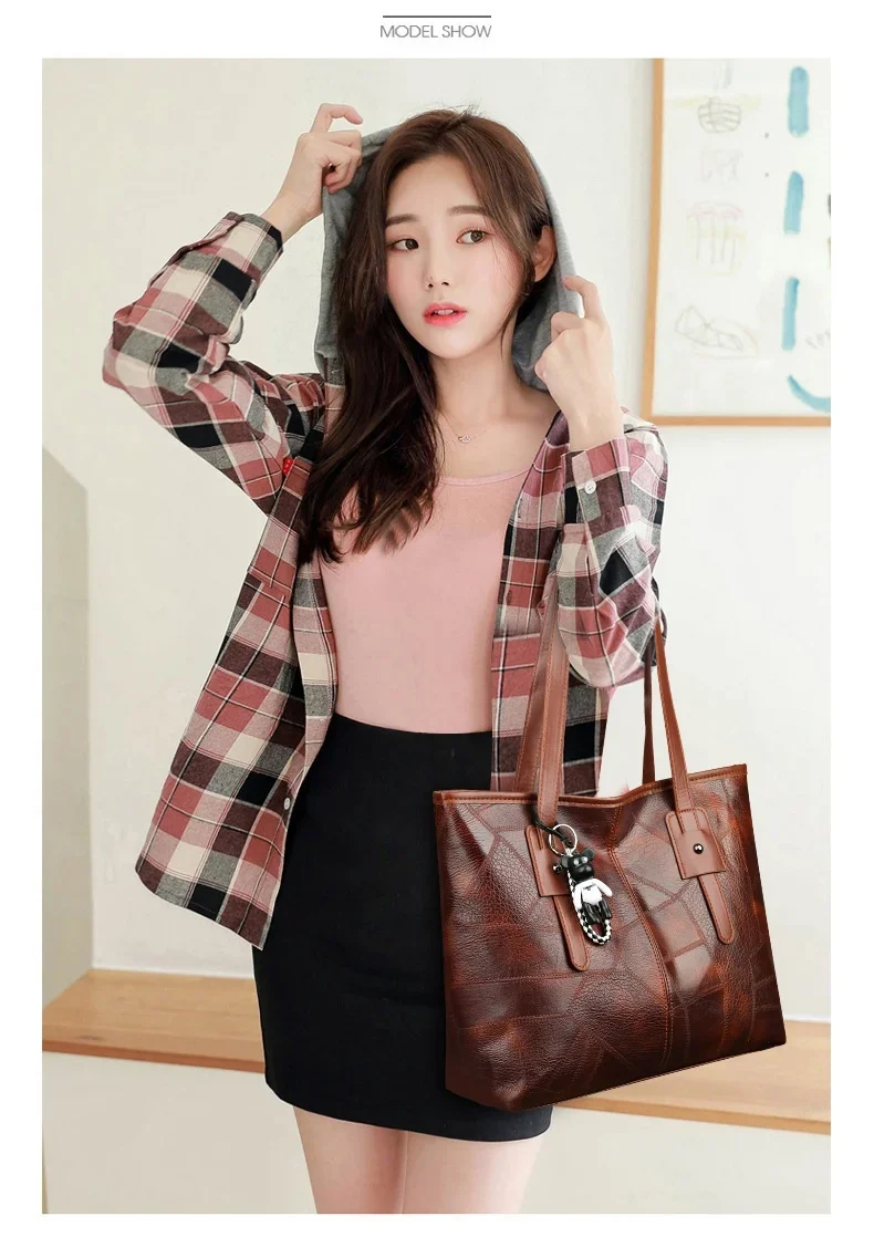 Borsa tote alla moda e capiente per donna - Borsa a tracolla singola con cerniera e chiusura orizzontale quadrata