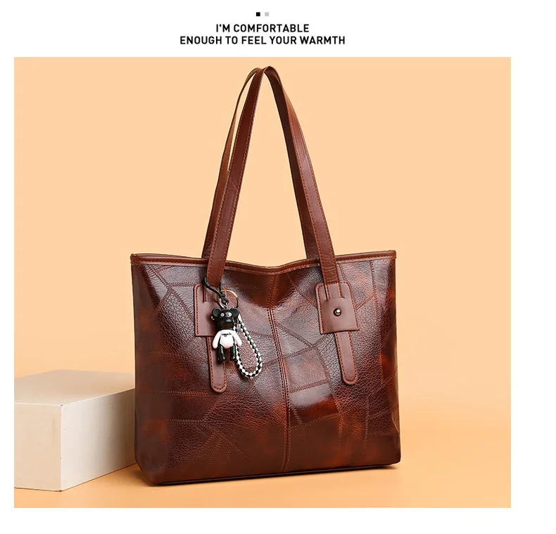 Borsa tote alla moda e capiente per donna - Borsa a tracolla singola con cerniera e chiusura orizzontale quadrata