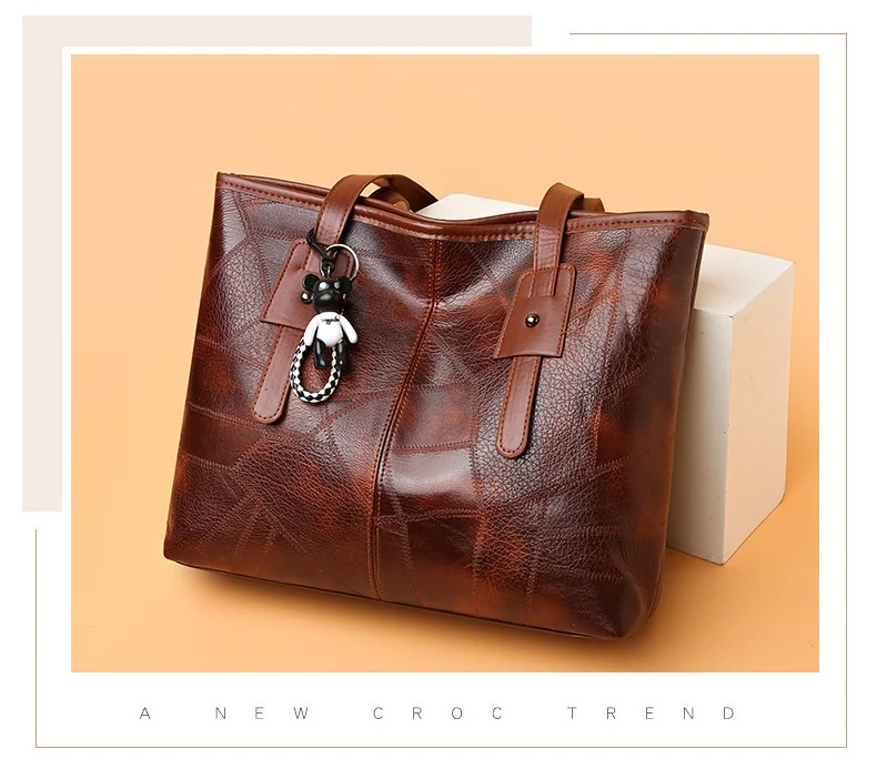 Borsa tote alla moda e capiente per donna - Borsa a tracolla singola con cerniera e chiusura orizzontale quadrata