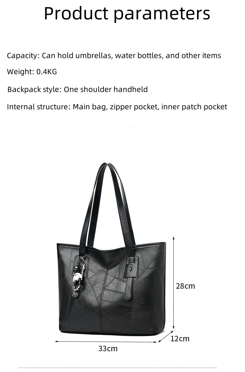 Borsa tote alla moda e capiente per donna - Borsa a tracolla singola con cerniera e chiusura orizzontale quadrata
