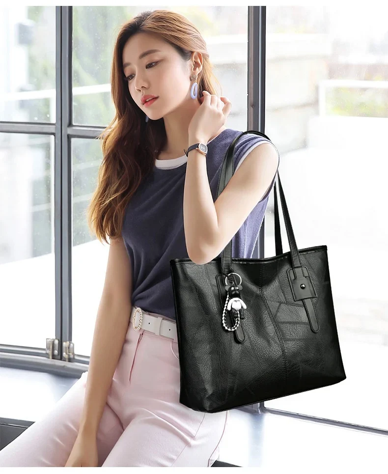 Borsa tote alla moda e capiente per donna - Borsa a tracolla singola con cerniera e chiusura orizzontale quadrata