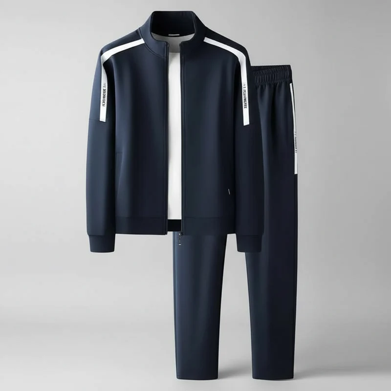 Completo sportivo da uomo in cotone: felpa elegante con colletto alla coreana e pantaloni cardigan casual.