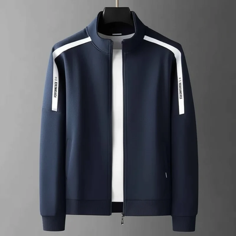 Completo sportivo da uomo in cotone: felpa elegante con colletto alla coreana e pantaloni cardigan casual.
