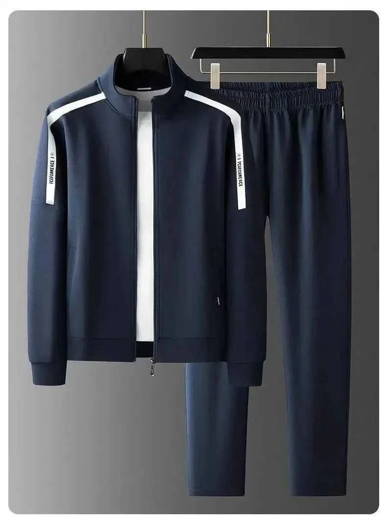 Completo sportivo da uomo in cotone: felpa elegante con colletto alla coreana e pantaloni cardigan casual.