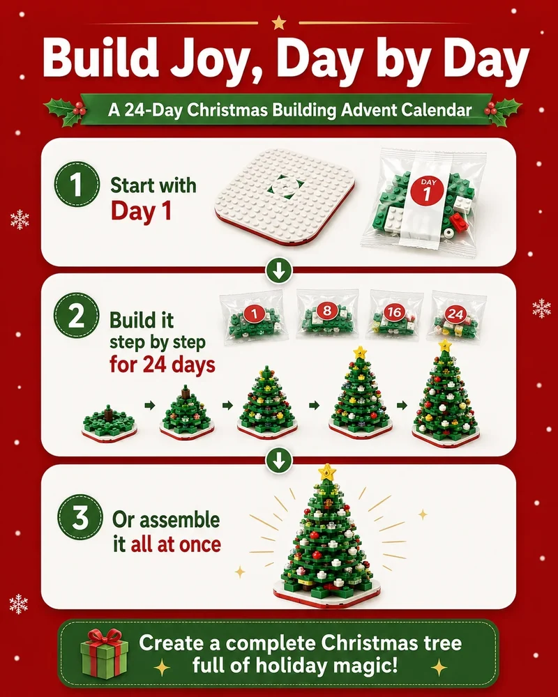 Adventskalender met bouwsets – elke dag bouwen aan een eigen kerstboom