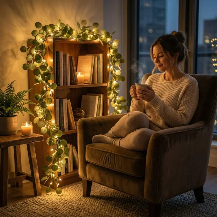 Olijfrank met lichtjes – kunstolijftak met twinkelende lampjes voor binnen