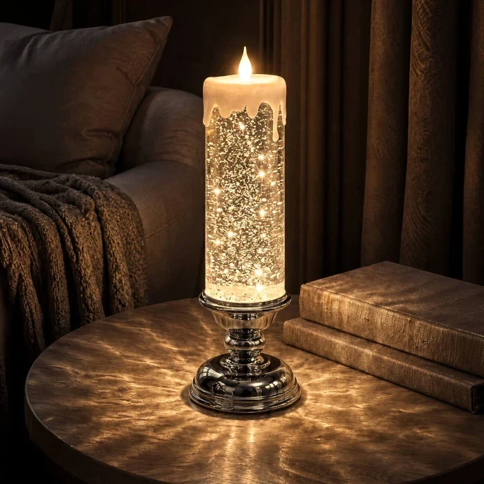 LED-glitterkaars – vlamloze kaars met dwarrelende glitter en warm licht