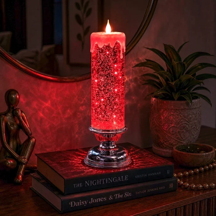 LED-glitterkaars – vlamloze kaars met dwarrelende glitter en warm licht