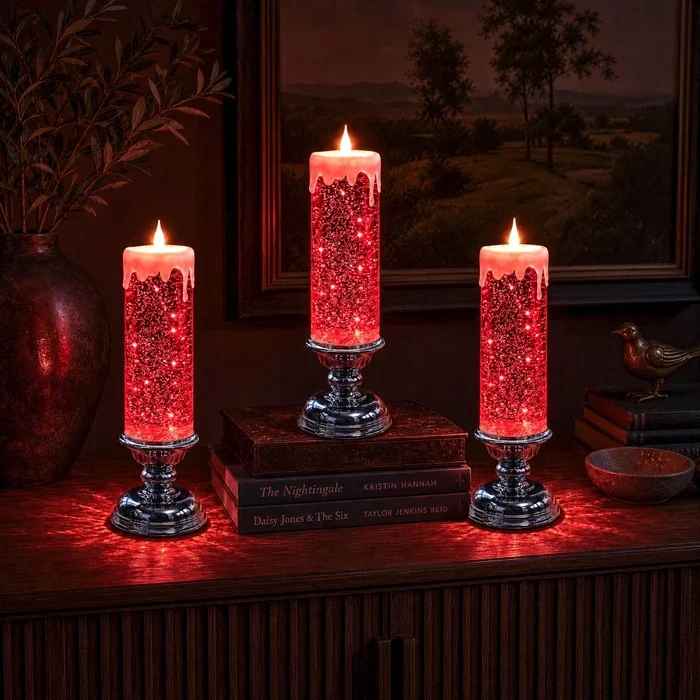 LED-glitterkaars – vlamloze kaars met dwarrelende glitter en warm licht