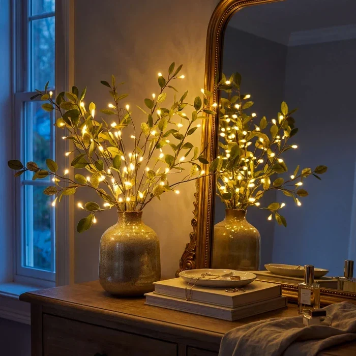 Kunsttakken met lichtjes – buigbare olijf- of wilgentakken voor in een vaas