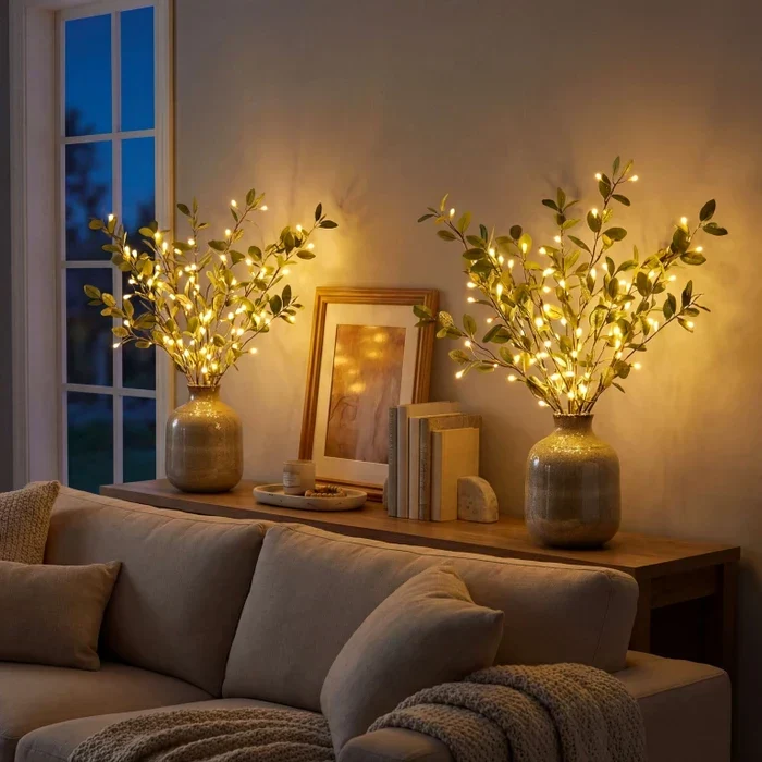 Kunsttakken met lichtjes – buigbare olijf- of wilgentakken voor in een vaas