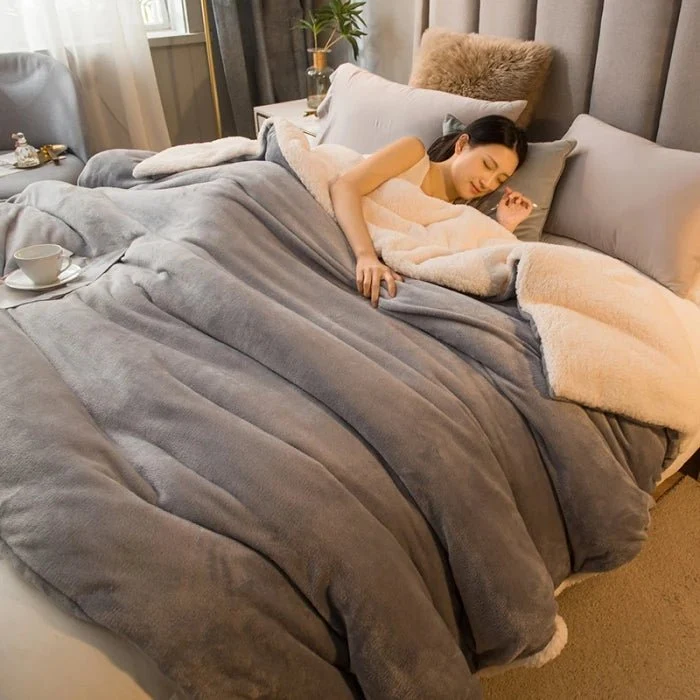 Coperta in lana per il calore invernale - Copripiumino matrimoniale double-face e copriletto da campeggio