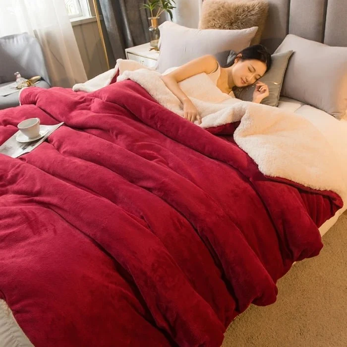 Coperta in lana per il calore invernale - Copripiumino matrimoniale double-face e copriletto da campeggio