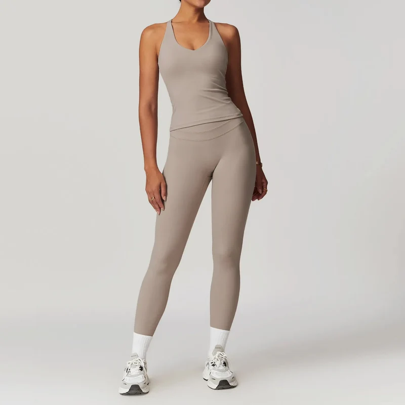 Completo yoga da donna Mikeyoga - 2 pezzi: leggings e top corto per allenamento sportivo.