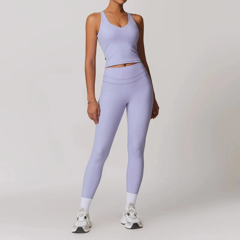 Completo yoga da donna Mikeyoga - 2 pezzi: leggings e top corto per allenamento sportivo.
