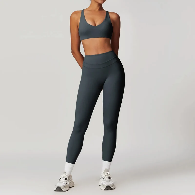 Completo yoga da donna Mikeyoga - 2 pezzi: leggings e top corto per allenamento sportivo.