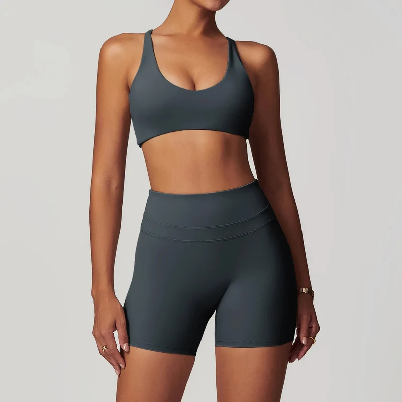 Completo yoga da donna Mikeyoga - 2 pezzi: leggings e top corto per allenamento sportivo.