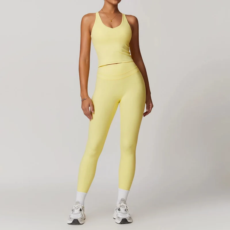 Completo yoga da donna Mikeyoga - 2 pezzi: leggings e top corto per allenamento sportivo.