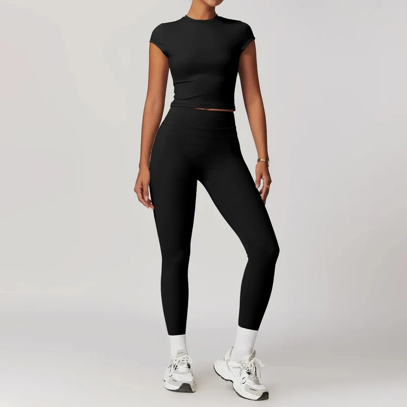 Completo yoga da donna Mikeyoga - 2 pezzi: leggings e top corto per allenamento sportivo.