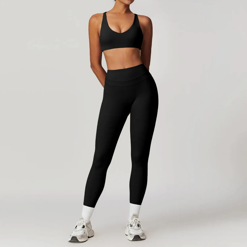 Completo yoga da donna Mikeyoga - 2 pezzi: leggings e top corto per allenamento sportivo.