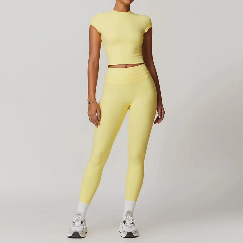 Completo yoga da donna Mikeyoga - 2 pezzi: leggings e top corto per allenamento sportivo.
