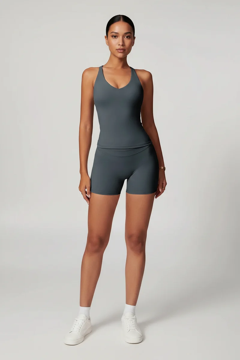 Completo yoga da donna Mikeyoga - 2 pezzi: leggings e top corto per allenamento sportivo.