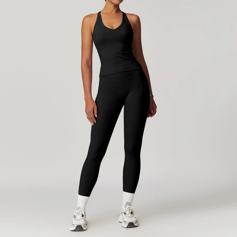 Completo yoga da donna Mikeyoga - 2 pezzi: leggings e top corto per allenamento sportivo.