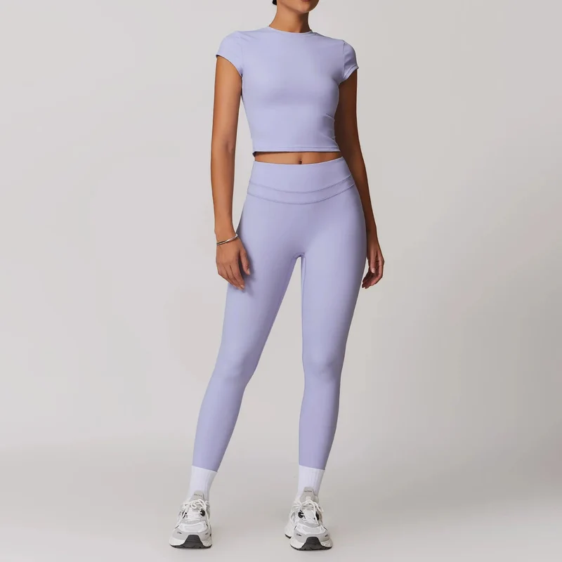 Completo yoga da donna Mikeyoga - 2 pezzi: leggings e top corto per allenamento sportivo.