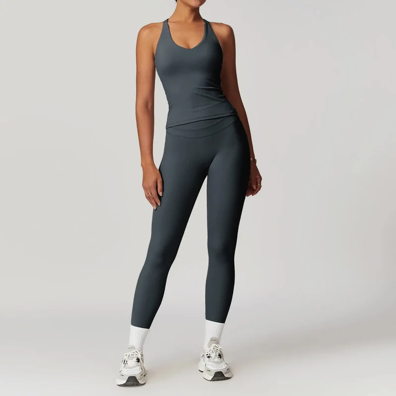 Completo yoga da donna Mikeyoga - 2 pezzi: leggings e top corto per allenamento sportivo.
