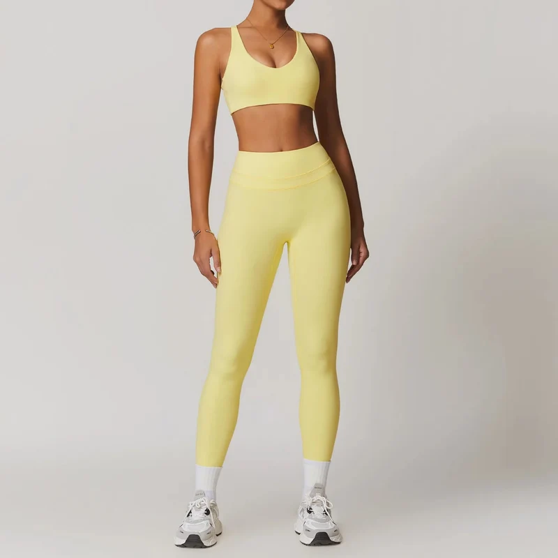 Completo yoga da donna Mikeyoga - 2 pezzi: leggings e top corto per allenamento sportivo.