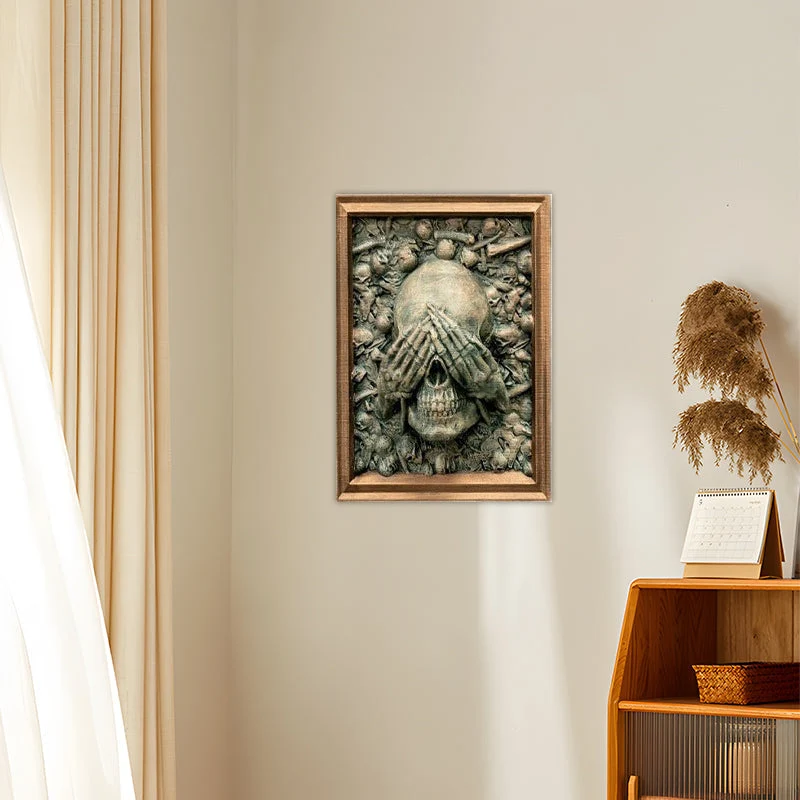 Wanddecoratie – Drie schedels in hars met gouden accenten en ophanghaak
