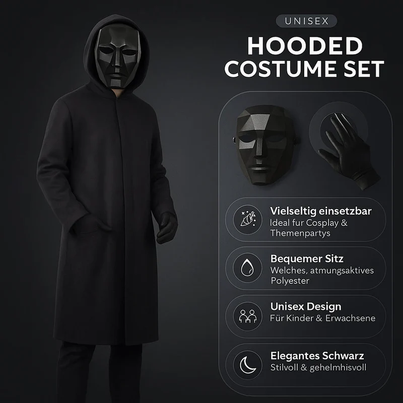 Kapmantel – Zwarte set met masker en handschoenen voor verkleedfeesten