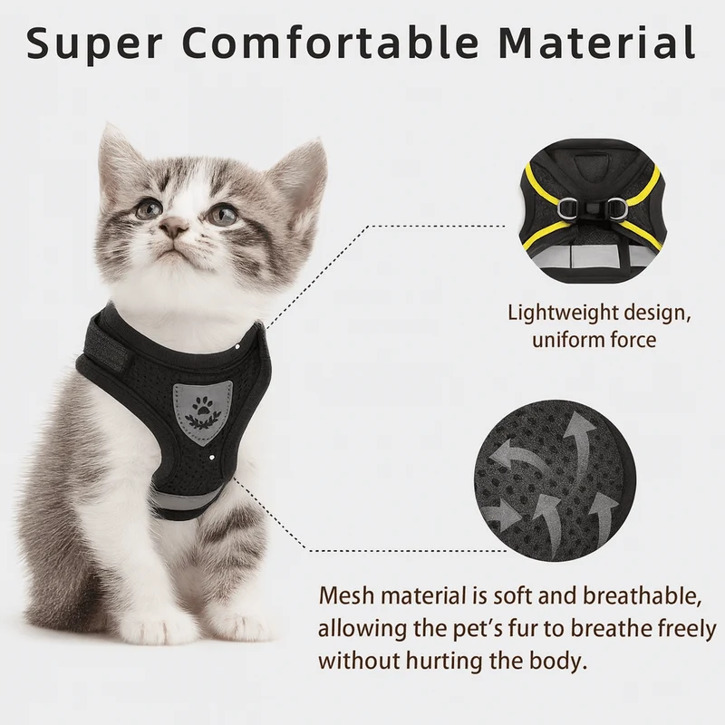 Kattentuigje met riem – Verstelbaar mesh met reflecterende streep