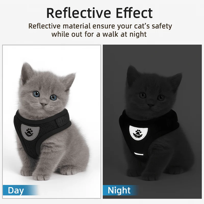 Kattentuigje met riem – Verstelbaar mesh met reflecterende streep
