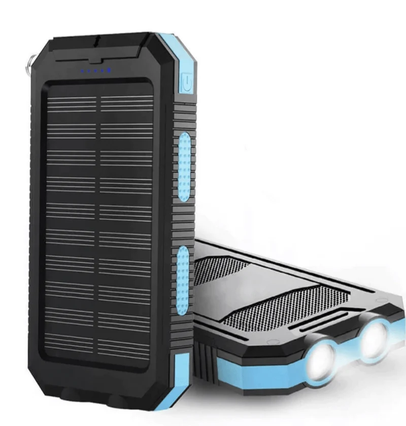 Powerbank op zonne-energie – Twee usb-poorten, IPX5 en ledzaklamp