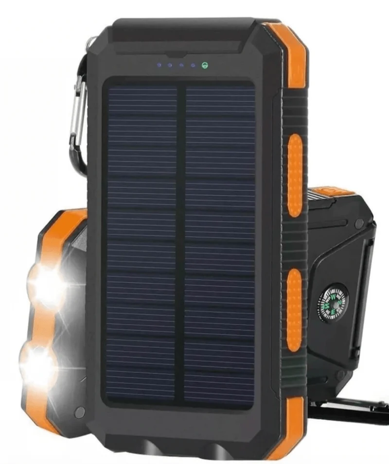 Powerbank op zonne-energie – Twee usb-poorten, IPX5 en ledzaklamp