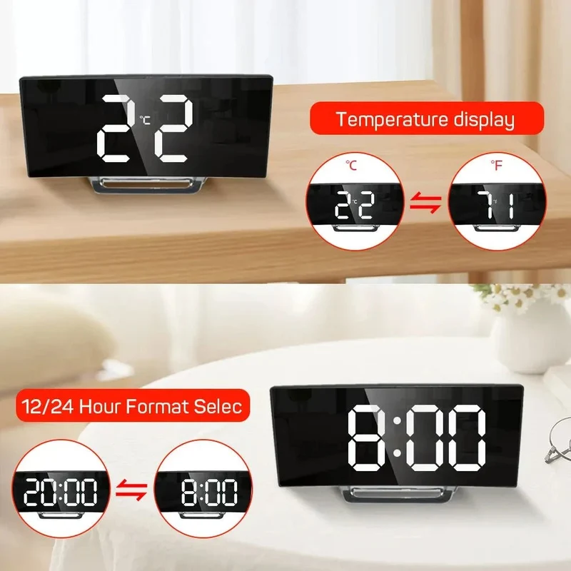 Digitale wekker – Groot ledscherm met spiegelafwerking en stil ontwerp