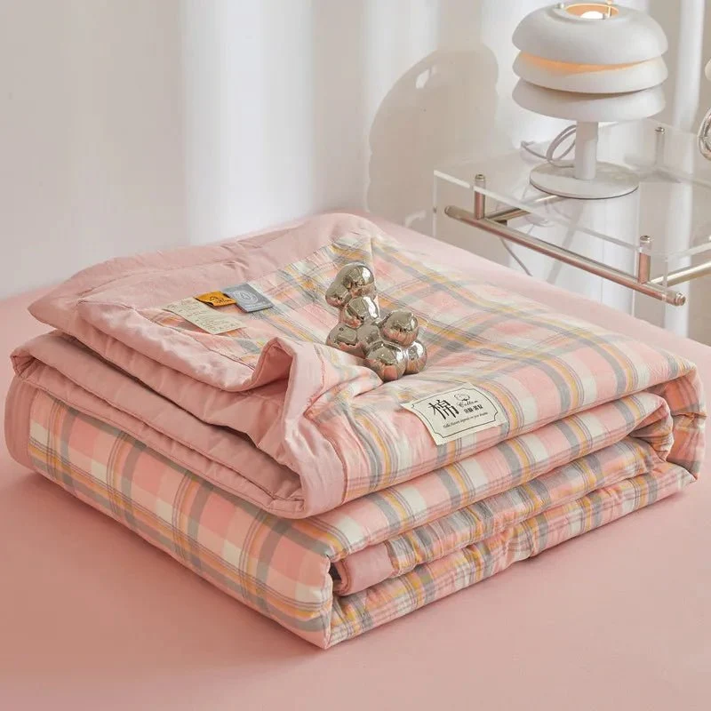 Quilted Cotton Summer Duvet - Soft Plaid Comforter for Single, Twin, Queen Size